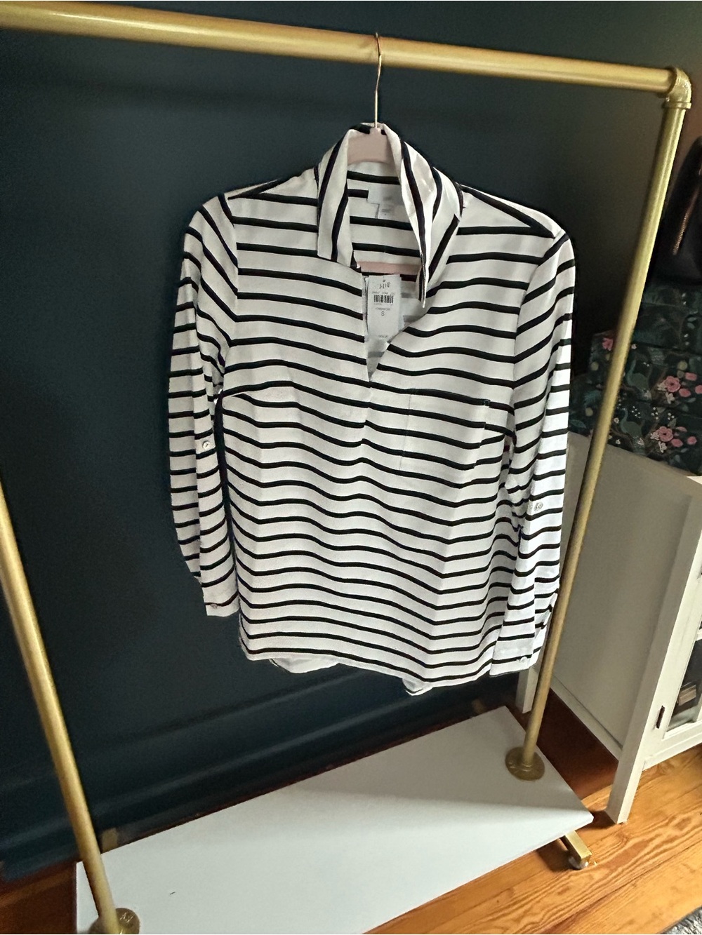 J.Jill Striped White and Black Long Sleeve Pullover